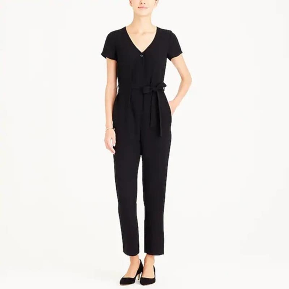 J. Crew Mercantile Jumpsuit 4 V-Neck Short Sleeve Button Front Pocket Black NWT